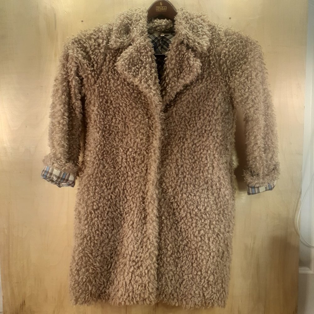 Mystree Jacket Sherpa Outer, Flannel Lined, Snap Up, 3/4 length, Size Small.